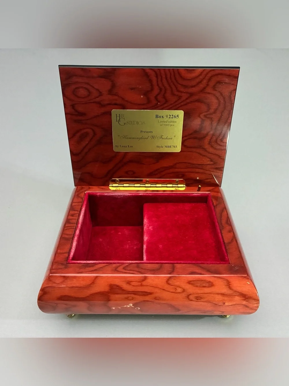 Ercolano H&G Studios Jewelry Music Box #2265 “Hummingbird with Fuchsia” Lena Liu